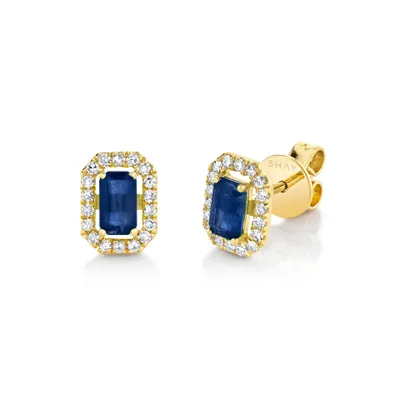 Mini Me Diamond Halo Blue Saphire Studs