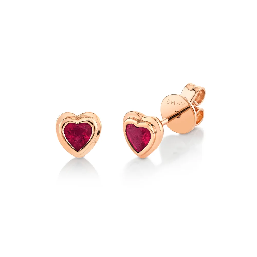 Mini Me Ruby Bezel Heart Studs