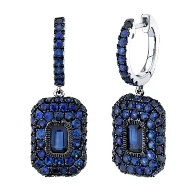 Blue Sapphire Pave Baguette Drop Earings