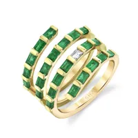 Emerald and Diamond Teardrop Spiral Ring