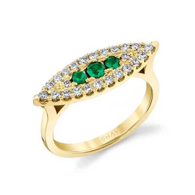 Diamond and Emerald Marquise Floating Ring
