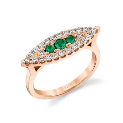 Emerald and Diamond Marquise East West Ring