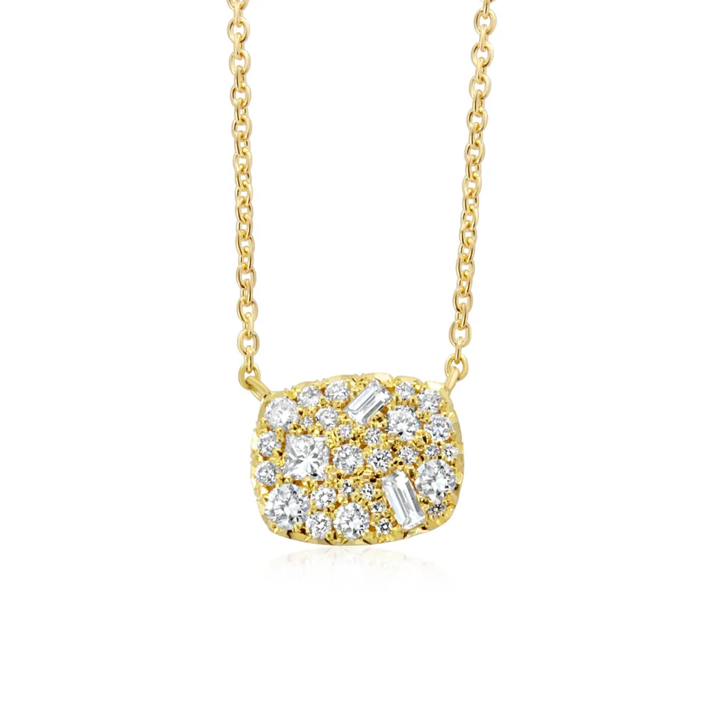 Into the Wild: Classic Mini - 18K Gold and  Diamond Pav“ Cushion Shaped Necklace