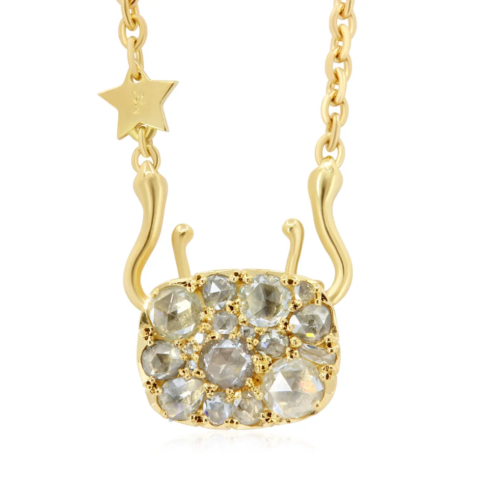 Into the Wild: Classic - 18K Gold and  Brown Diamond Pav“ Cushion Shaped Necklace