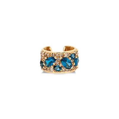 “Coa“ Ear Cuff - Champagne Diamonds and Blue Topaz (no piercing)