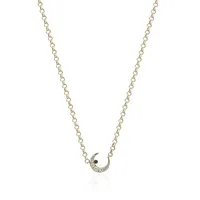 “Celeste“ Small White Diamond and Emerald Crescent Moon Necklace