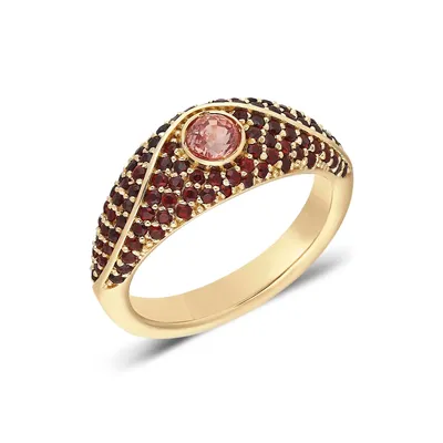 “Acu“ Pav“ Pinky Ring - Garnets and Padparadscha Sapphire