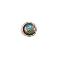 Pave Hand Painted Mushroom on Mother of Pearl Signet Ring