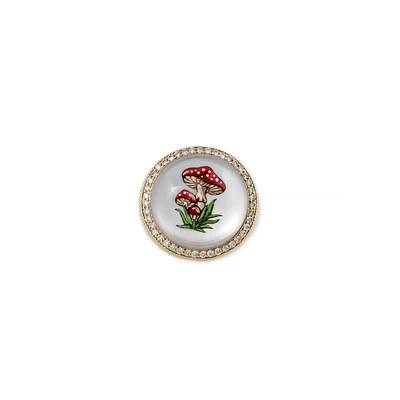 Pave Hand Painted Red Mushroom on Mother of Pearl Signet Ring