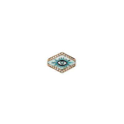 Pave Diamond Eye Burst Inlay V Ring