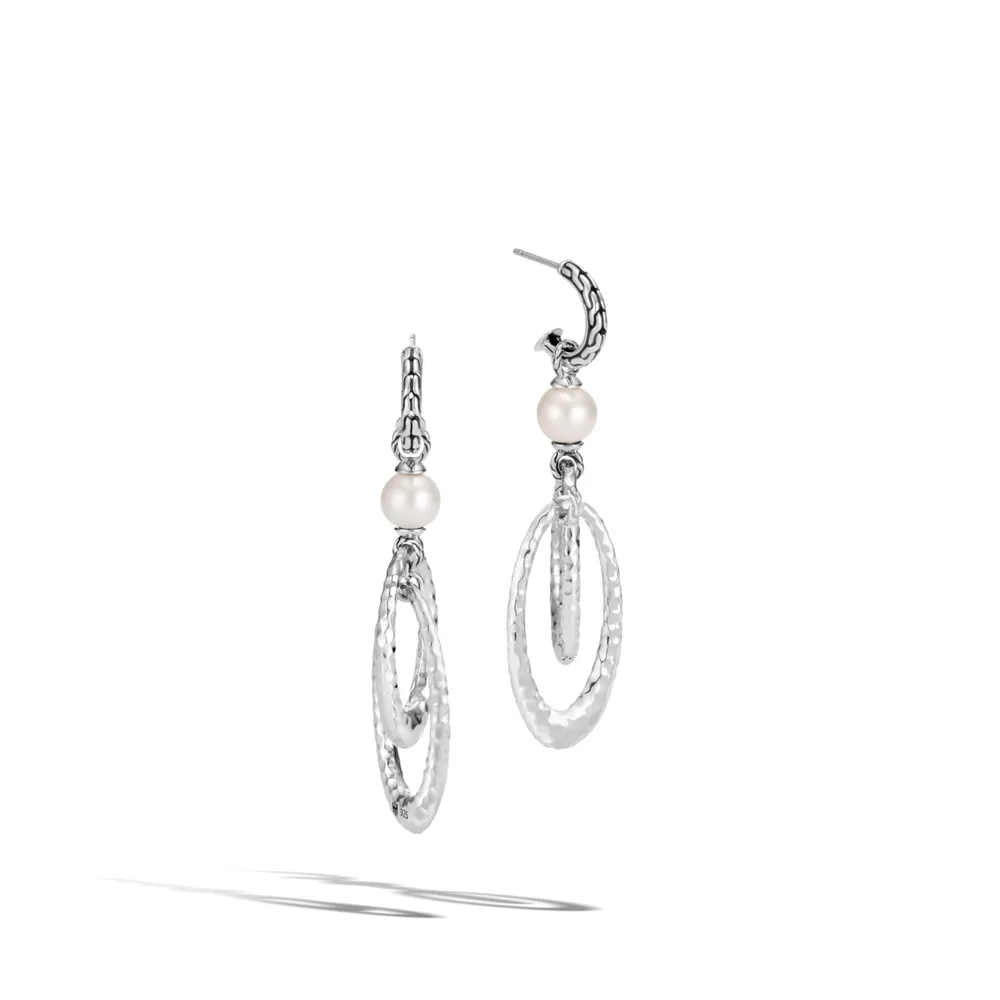 Classic Chain Interlink Pearl Drop Earrings