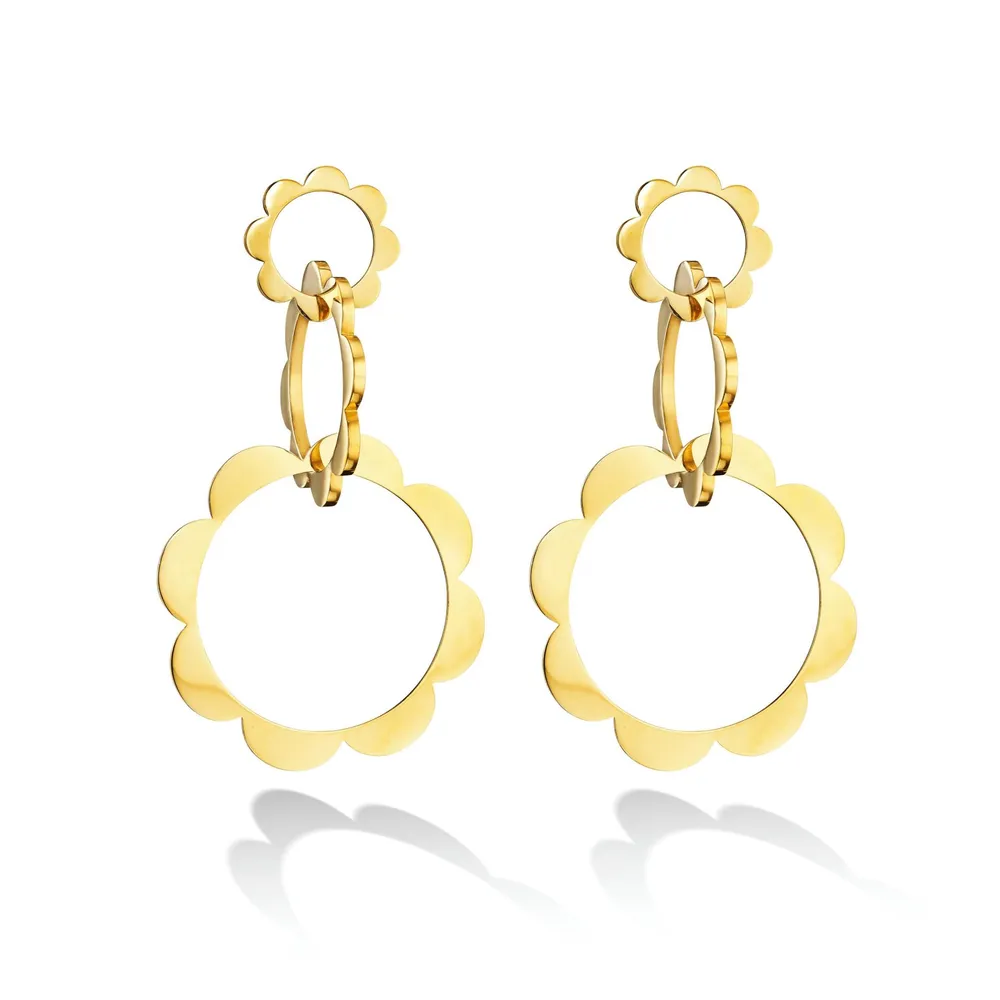 Yellow Gold Trio Unity Drop Earrings