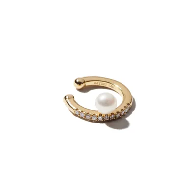 Small Diamond and Offset Pearl Ear Cuff