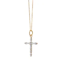 Cross Charm Yellow Gold with Diamond Baguettes Necklace Length 17"