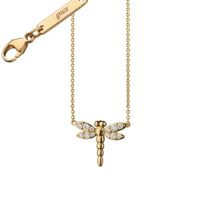 Diamond Critter Dragonfly “Grace“ 18K Yellow Gold Necklace