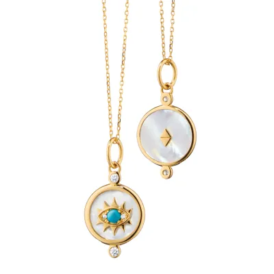 Mother of Pearl Mini “Protect“ 18K Gold Evil Eye Charm