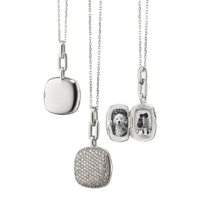 Slim "Rae" Locket Necklace with Salt and Pepper Diamonds