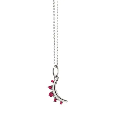 July Ruby “Moon“ Sterling Silver Birthstone Necklace