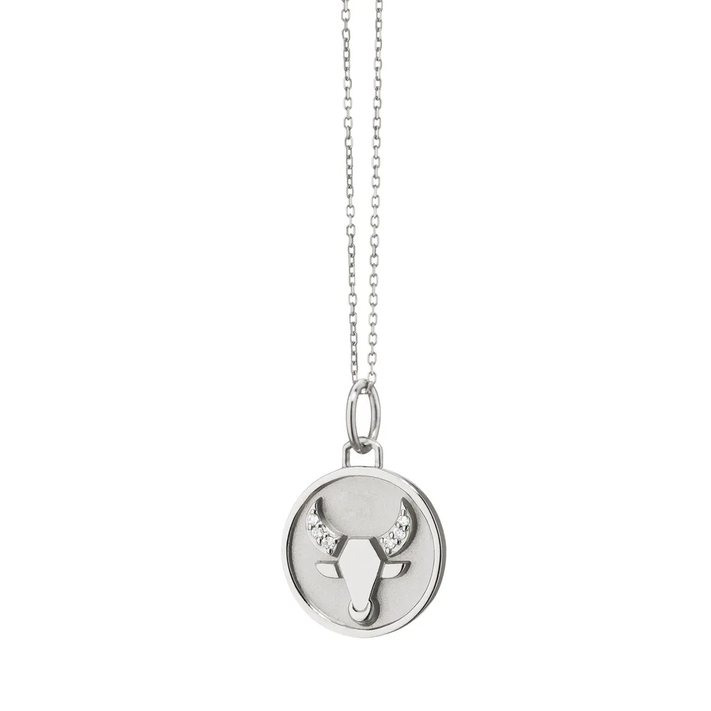 Mini “Taurus“ Sterling Silver Charm with Sapphires on 17“ Chain Necklace