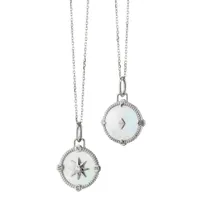 Compass Sterling Silver & Mother of Pearl Necklace Length 18" with a loops at 17" & 16"