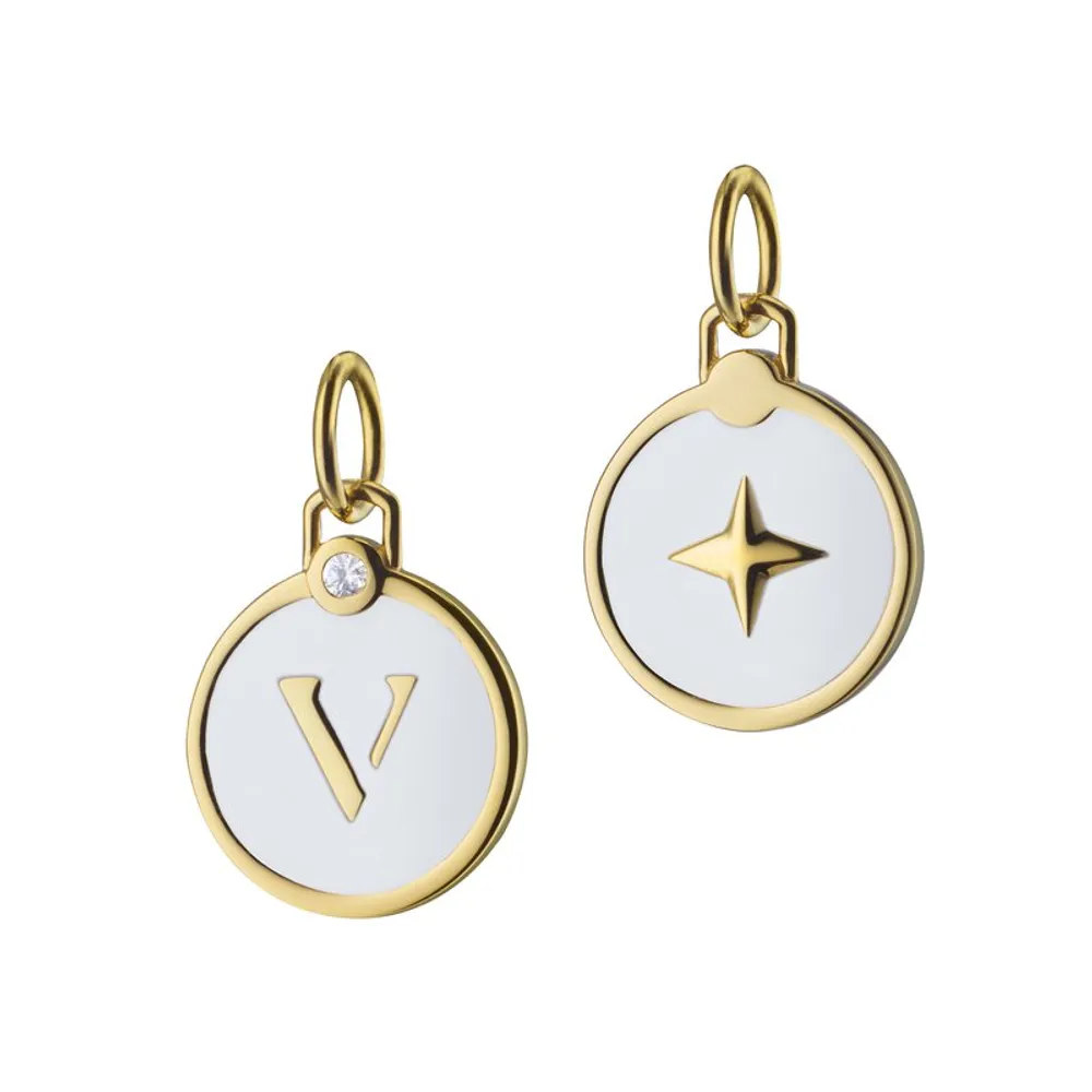 Mini “V“ White Enamel Initial Charm