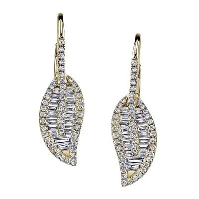 Leaf Drop Earrings With Diamond Stem