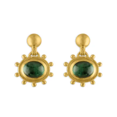 Large Granulated Green Tourmaline Bell Earrings