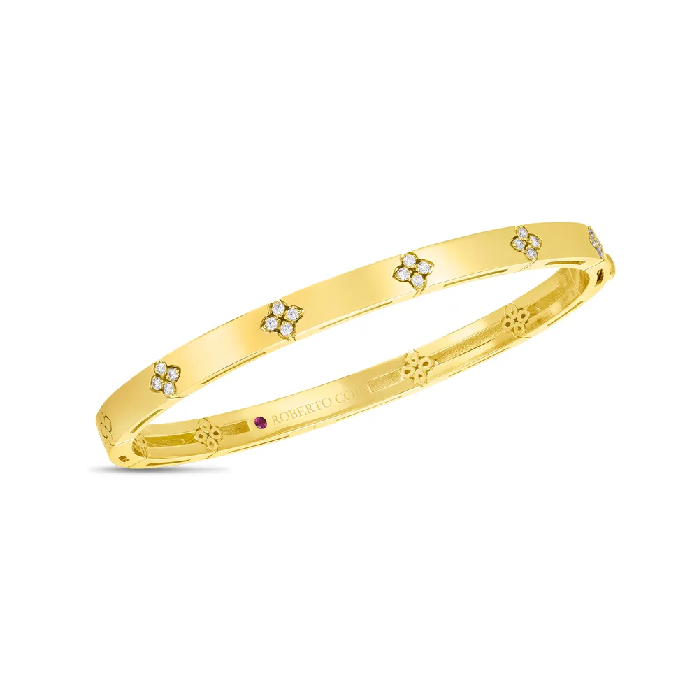 Love In Verona Yellow Gold Diamond Accent Narrow Bangle Bracelet