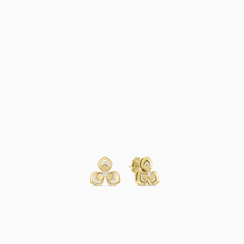 Petals Yellow Gold 20mm X 20mm Three Petal Diamond Stud Earrings