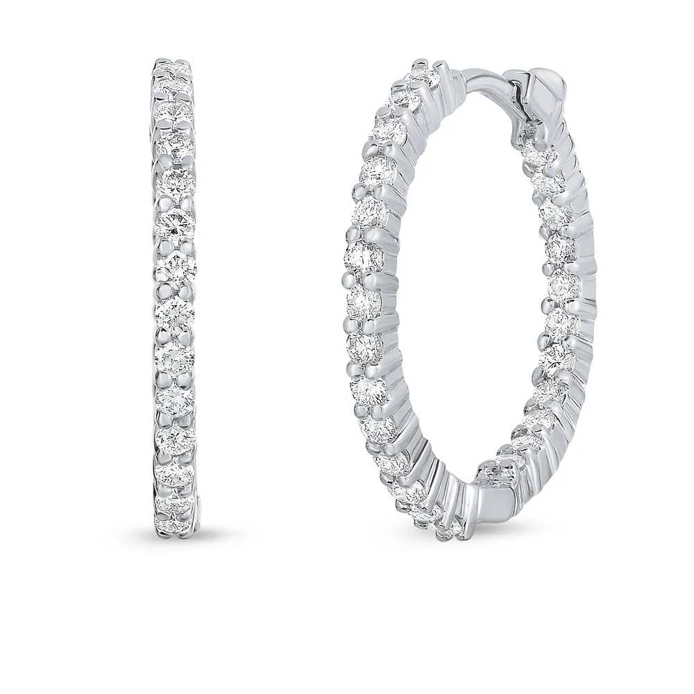 Inside Outside Diamonds White Gold Extra Small Hoop Earrings