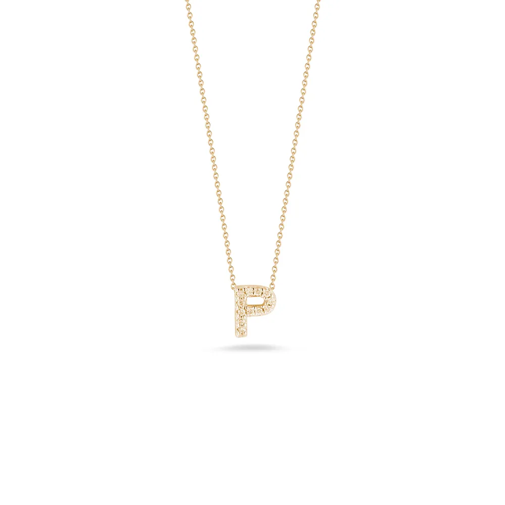 Tiny Treasures Yellow Gold Diamond Love Letter P Necklace Length 16" adjustable to 18"