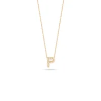 Tiny Treasures Yellow Gold Diamond Love Letter P Necklace Length 16" adjustable to 18"