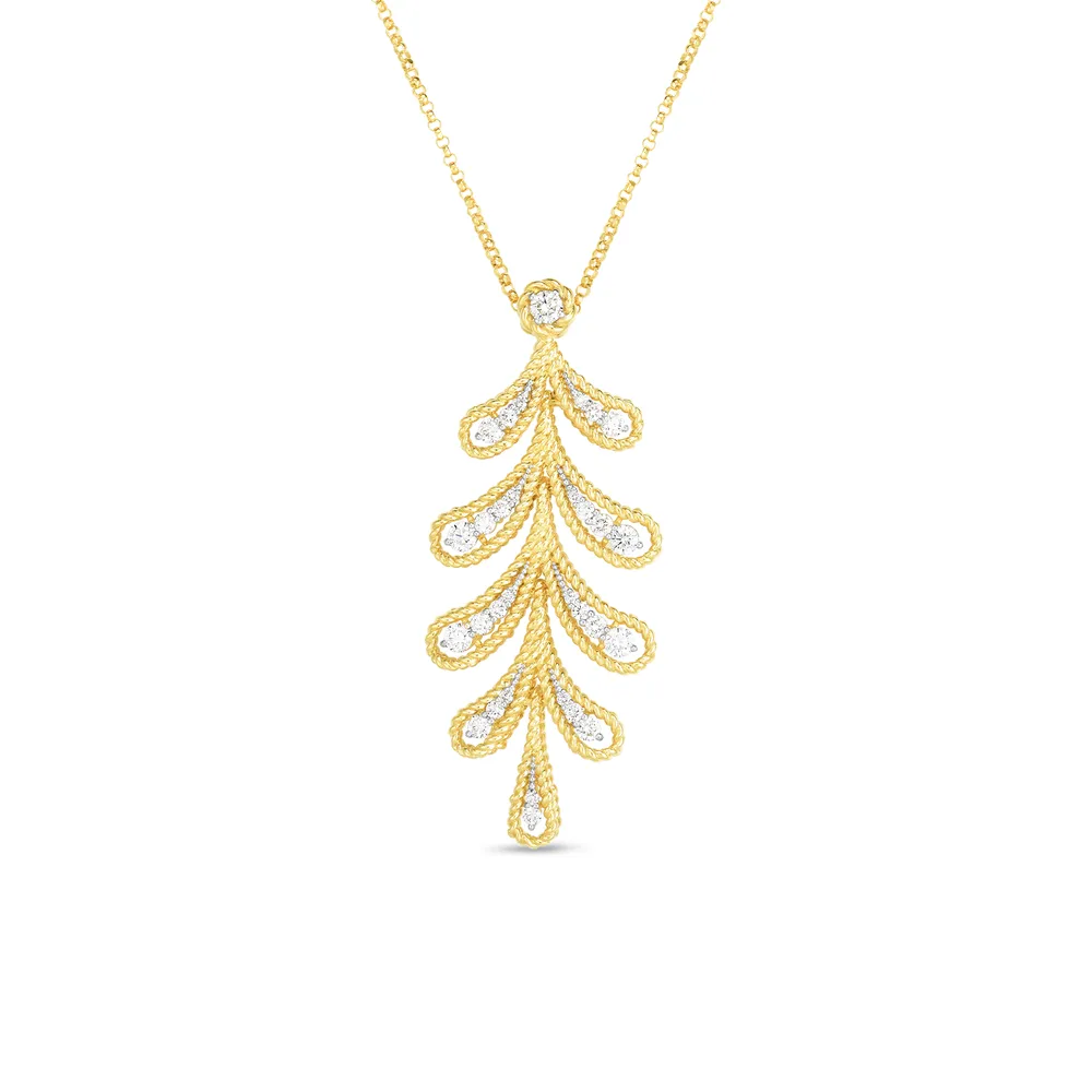 Byzantine Barocco Two-Tone with Diamonds Laurel Leaf Necklace