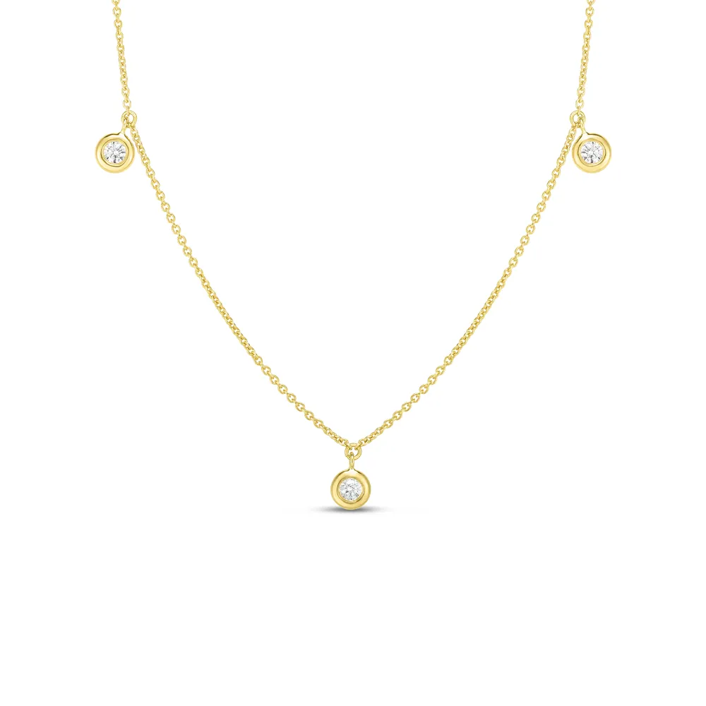 Diamonds by the Inch Yellow Gold 0.14 Carats Three Station Necklace Length 16"" adjustable to 18""