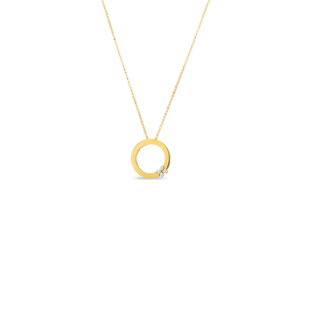 Love In Verona Yellow Gold Circle of Life Diamond Flower Necklace