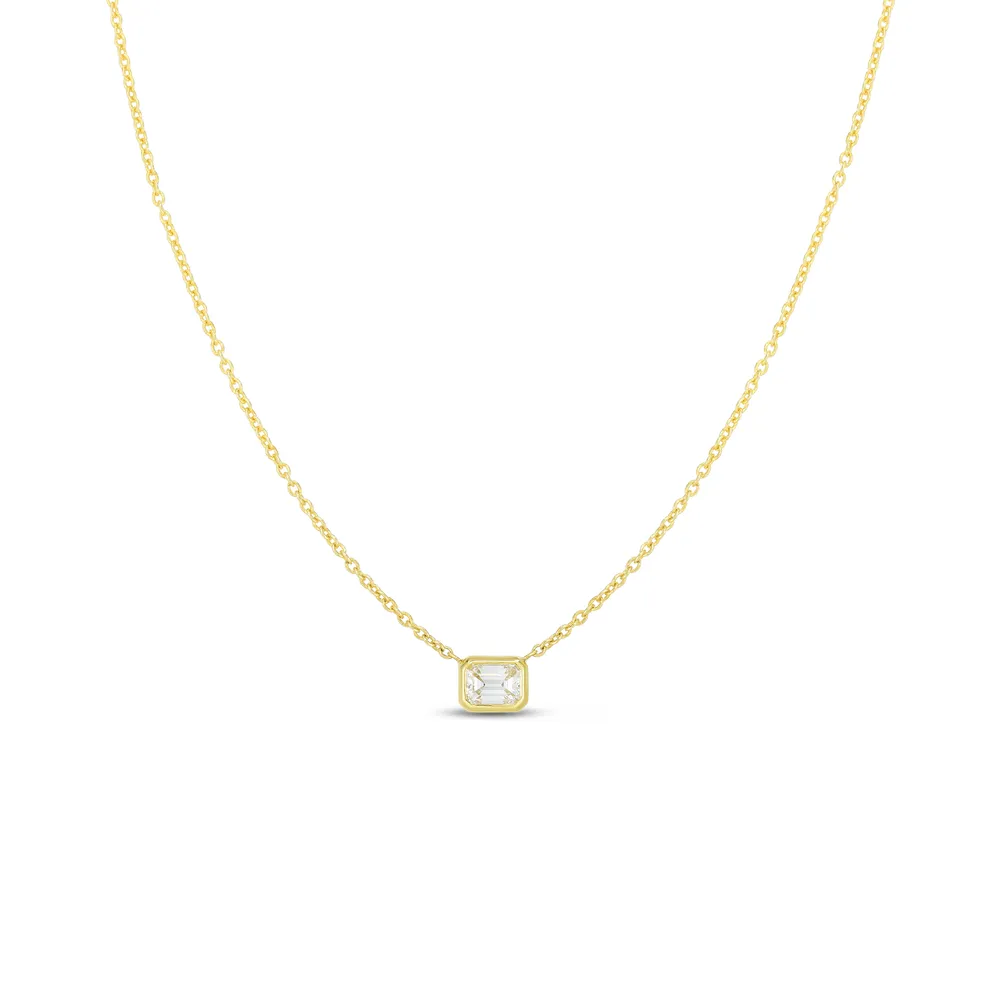 Diamonds by the Inch Yellow Gold Emerald Cut Diamond Single Station Necklace Length 17"