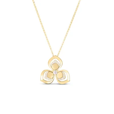 Petals Open Frame Diamond Three Petal Necklace Length 17"