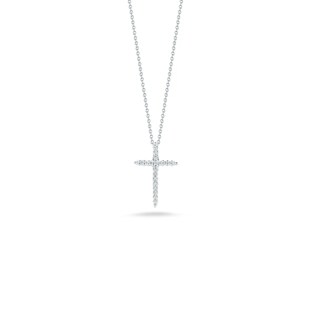 Tiny Treasures White Gold Diamond Cross Necklace Length 16" adjustable to 18"