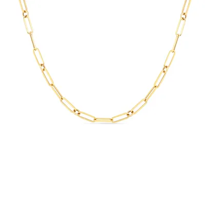 Coin Classic Yellow Gold Paperclip Link Chain Necklace Length 34"