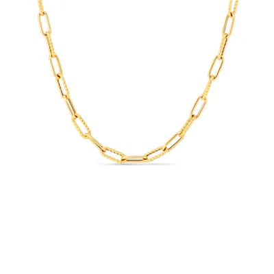Designer Gold Alternating Polished and Fluted Paperclip Link 34 Inch Chain