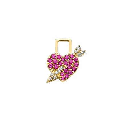 Earwishes Pink Sapphire & Diamond Cupid Heart Charm