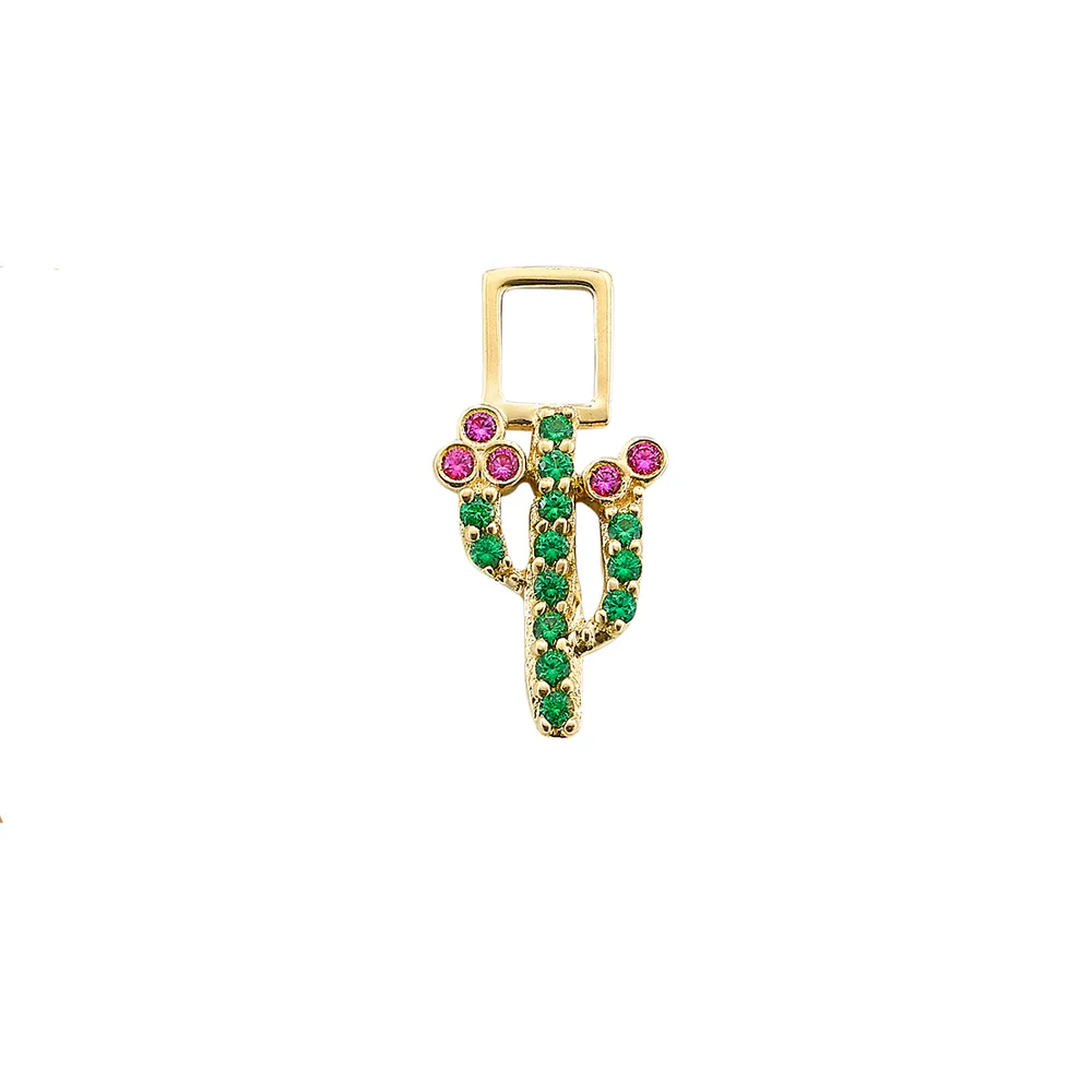 Earwish Tsavorite & Pink Sapphire Cactus Charm