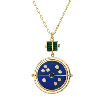 Grandfather Compass Pendant with Lapis and Emerald