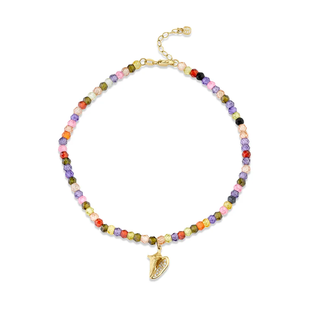 Gold and Diamond Conch Shell Rainbow Zircon Anklet