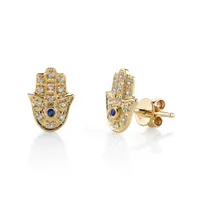 Gold and Diamond Hamsa Stud Earrings
