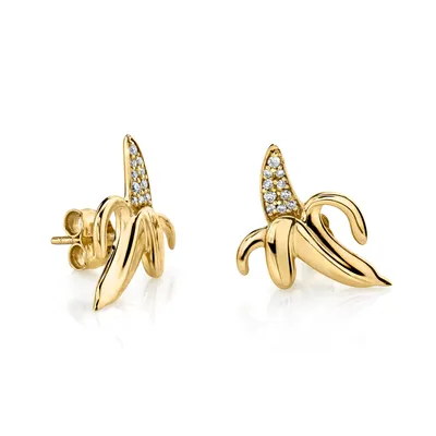 Gold and Diamond Banana Stud Earring