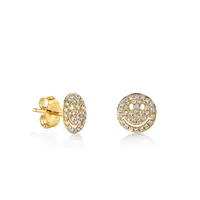Gold and Diamond Happy Face Stud Earring