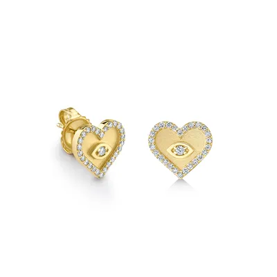 Gold and Diamond Heart Marquise Eye Stud Earring