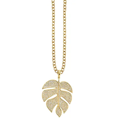 Gold and Diamond Extra Large Monstera Leaf Charm