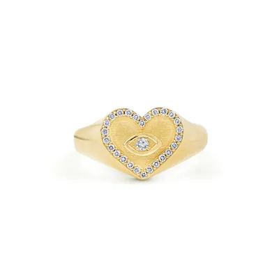 Gold and Diamond Heart Marquise Eye Signet Ring